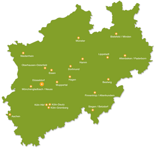 Karte GDL Ortsgruppen in NRW
